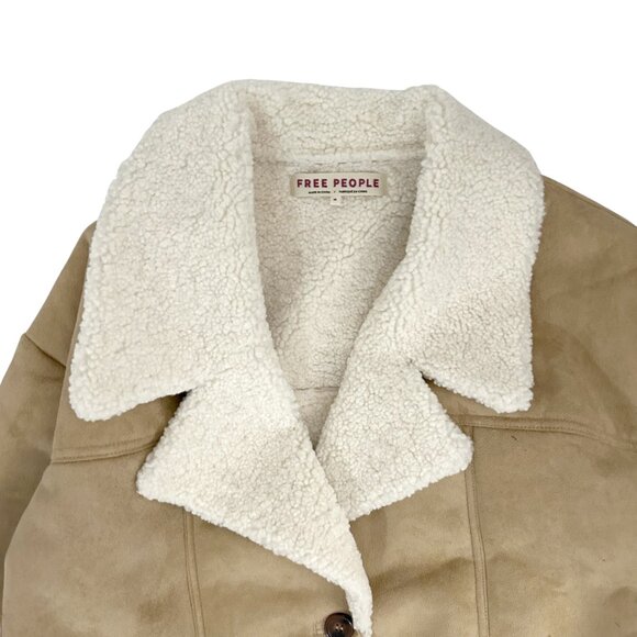 Free People Women's Size M Beige Diogo Sherpa Faux Fur Coat Jacket Ivory Combo - Picture 6 of 11